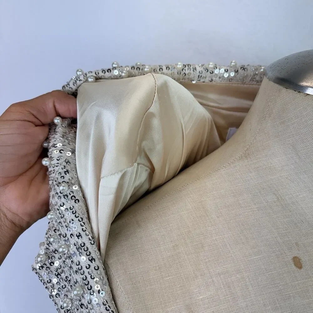 Mable Sequined Faux Pearl Beaded Champagne Blazer Lined Size S, shiny, party - Picture 4 of 9